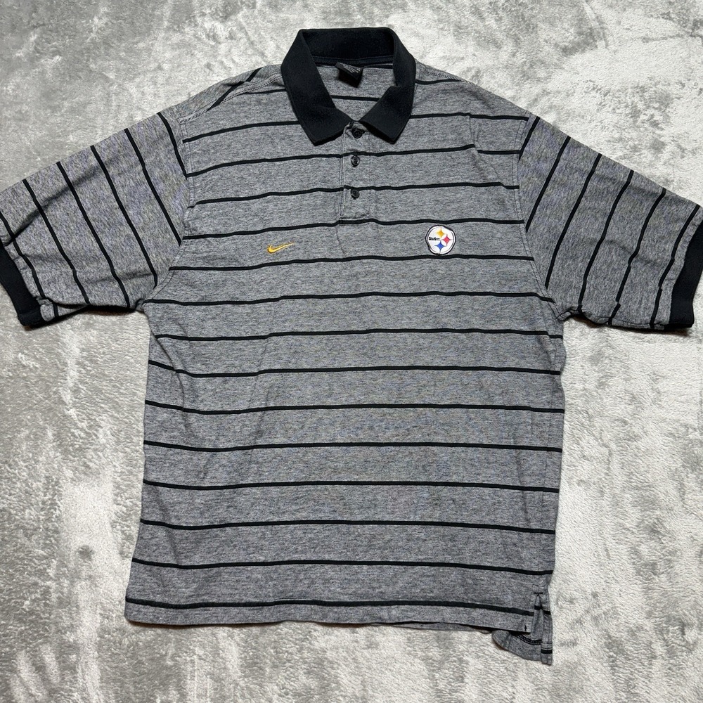 Vintage Nike Team Pittsburgh Steelers Polo Shirt Large Gray Striped Swoosh Y2K